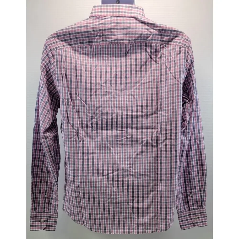 F6) UNTUCKit Men Checkered Cotton Long Sleeve Button Down Slim Fit Shirt Large